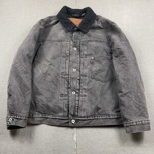 Levis Jacket Mens XL Denim Sherpa Lined Black Trucker Snap Workwear Type 3 Big E
